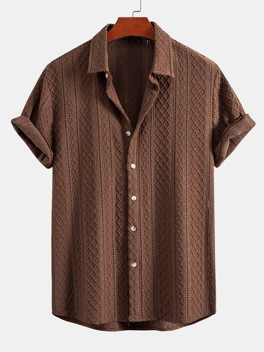 Geometry Rhombus Jacquard Button Up Shirt